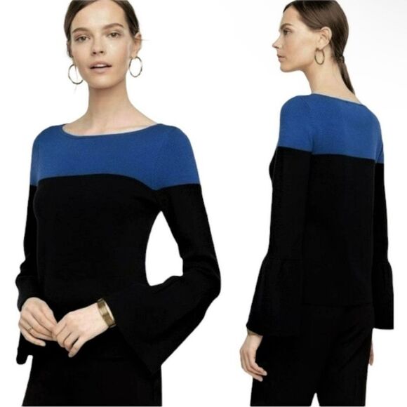 Ann Taylor Women's Color Block Bell Sleeve Pullover Sweater in Size Medium - Picture 1 of 11